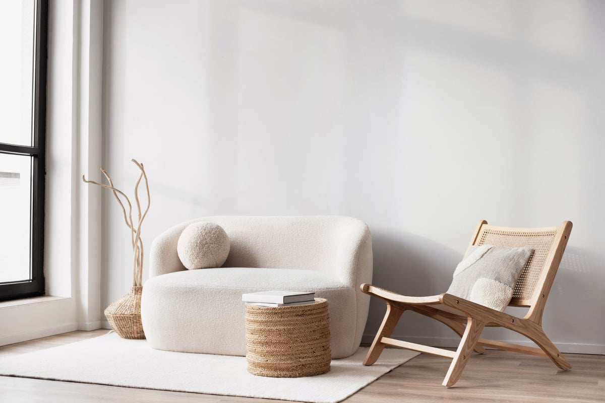 Modern minimalist interior in a warm boho style