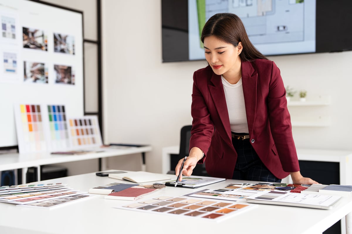 Interior designer selecting materials and colour for a renovation